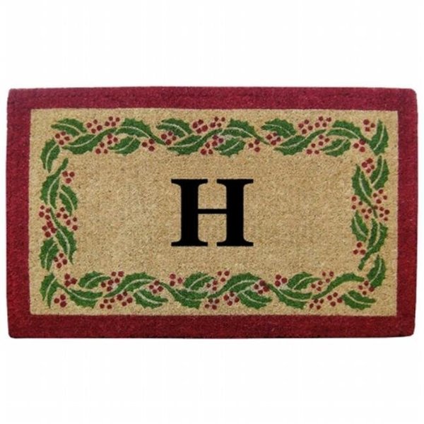 Nedia Home Nedia Home O2252H Heavy Duty 22 x 36 in. Coco Mat - Holly Ivory Border  Monogrammed H O2252H